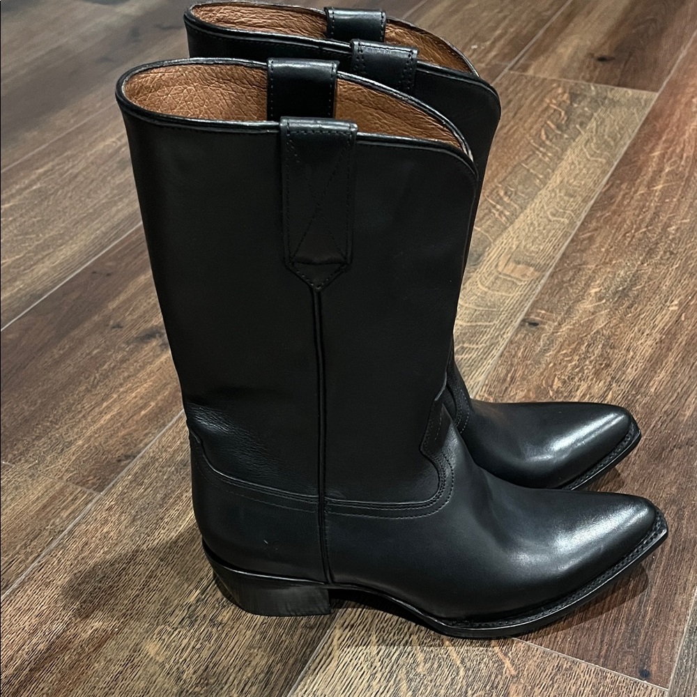 NEW FRYE SACHA MID PULL ON Black Leather Cowboy Boots - Picture 5 of 9